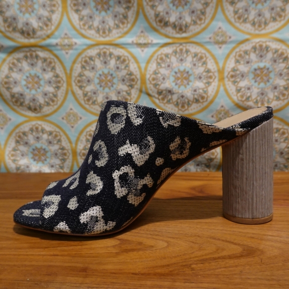 POUR LA VICTOIRE Indigo Hued Leopard Patterned Mules with Cylindrical Heel, 7½ - Picture 8 of 8